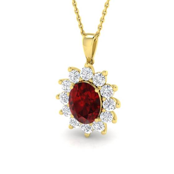 Oval Ruby and Round Labgrown Diamond Set Cluster Pendant