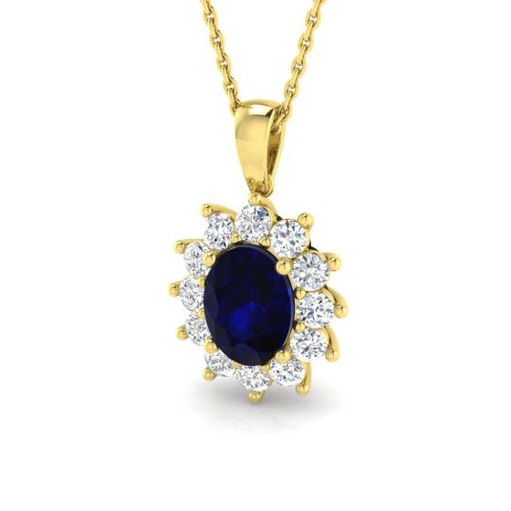 Oval Blue Sapphire and Round Labgrown Diamond Set Cluster Pendant