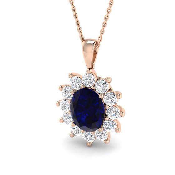 Oval Blue Sapphire and Round Labgrown Diamond Set Cluster Pendant