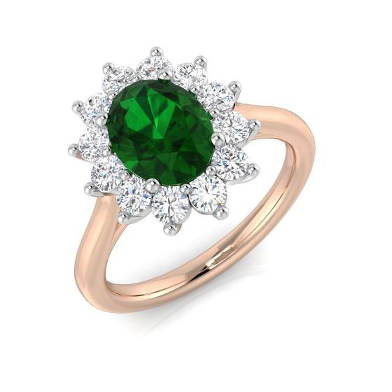 Oval Green Emerald and Round Labgrown Diamond Set Ring