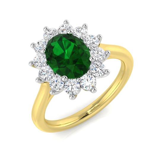 Oval Green Emerald and Round Labgrown Diamond Set Ring