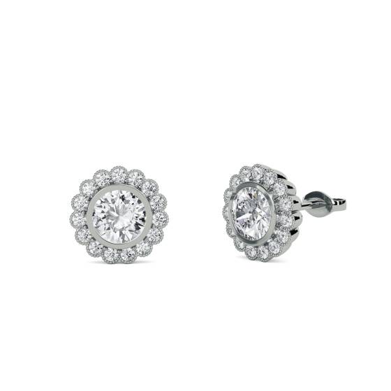 1.30ct Unique Round Diamond Single Halo Earrings