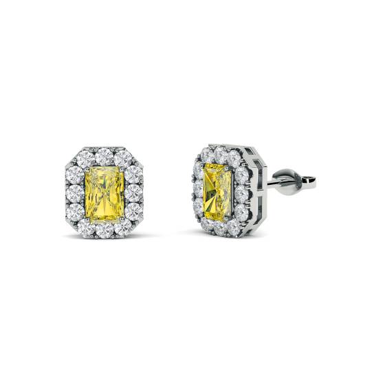 Fancy Yellow Radiant Diamond Halo Earrings