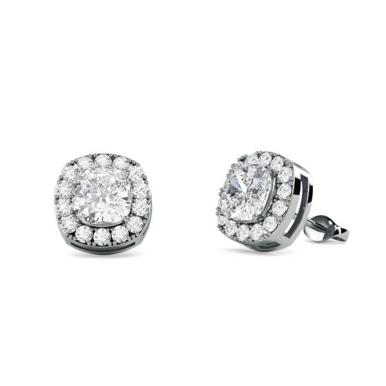 Cushion Diamond Single Halo Earrings