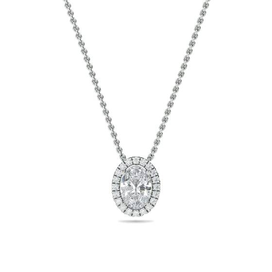 Oval Shaped Diamond Single Halo Pendant
