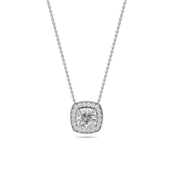 Cushion Shaped Diamond Single Halo Pendant