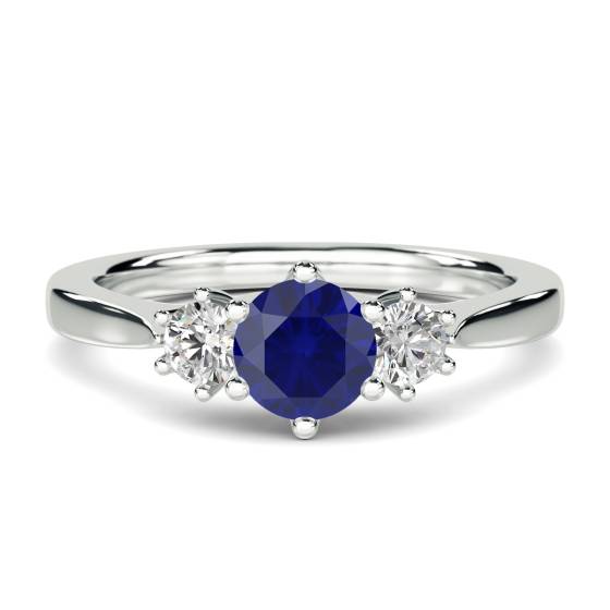 Elegant Blue Sapphire and Diamond Trilogy Ring
