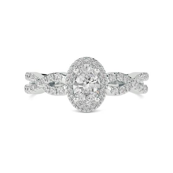 Oval Diamond Halo Shoulder Set Ring