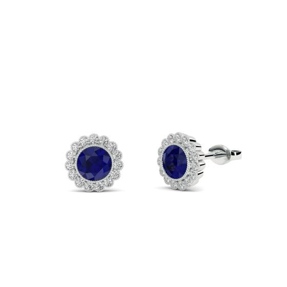 Blue Sapphire and Diamond Cluster Earrings
