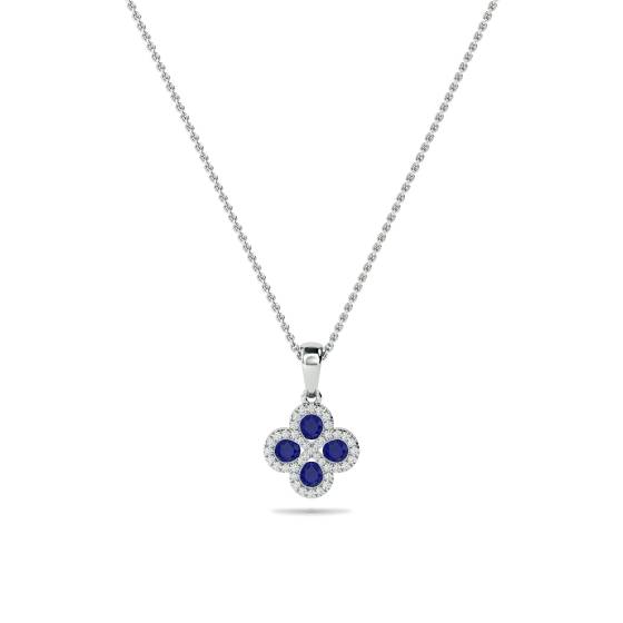 Blue Sapphire and Diamond Halo Clover Pendant