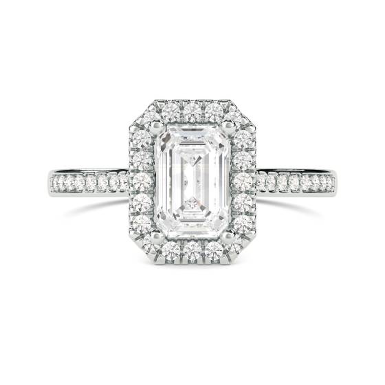 Emerald Diamond Single Halo Shoulder Set Ring