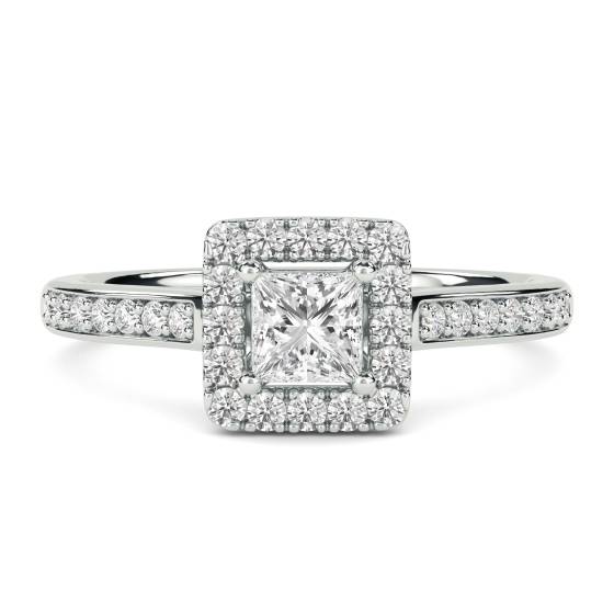Princess Diamond Single Halo Shoulder Set Ring