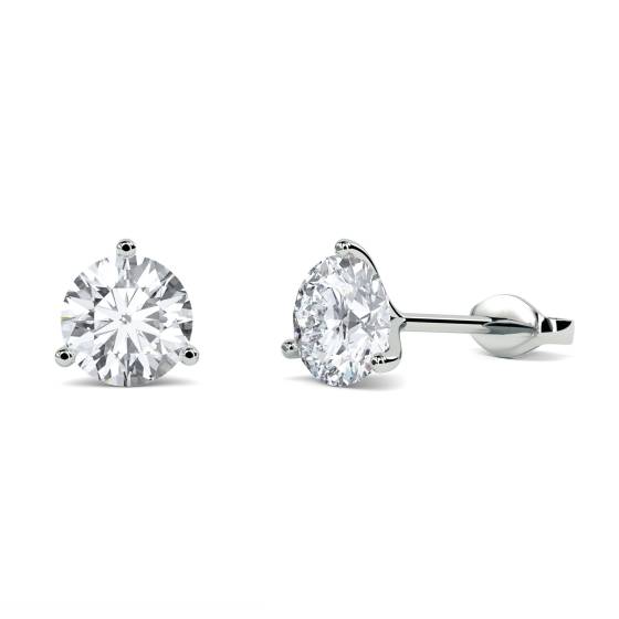 3 Claw Round Diamond Stud Earrings