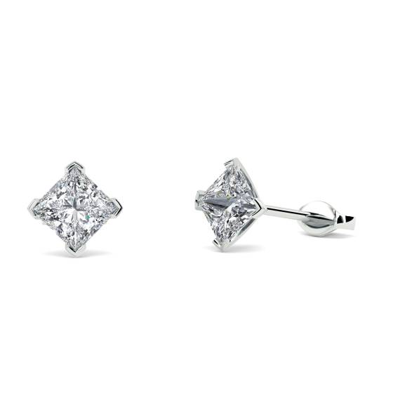 Four Corner Prong Princess Diamond Stud Earrings
