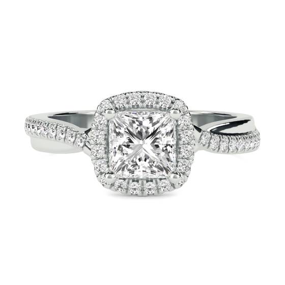 Princess Diamond Single Halo Shoulder Set Ring