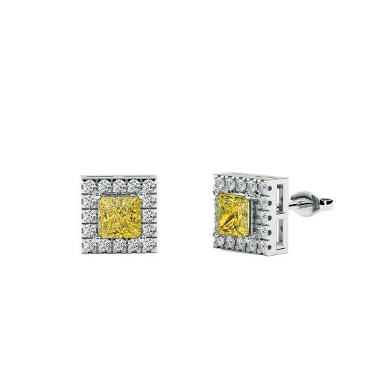 Fancy Yellow Princess Diamond Halo Earrings