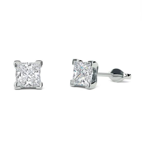 Four Corner Claw Princess Diamond Earrings