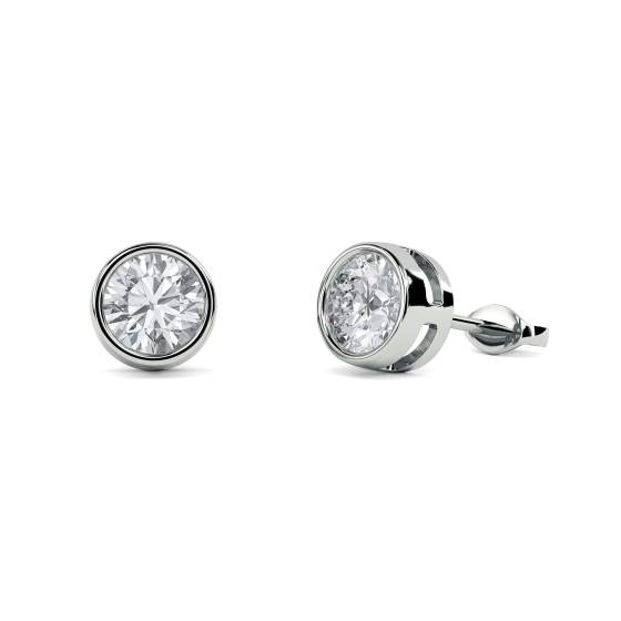 Round Diamond Bezel Set Designer Earrings