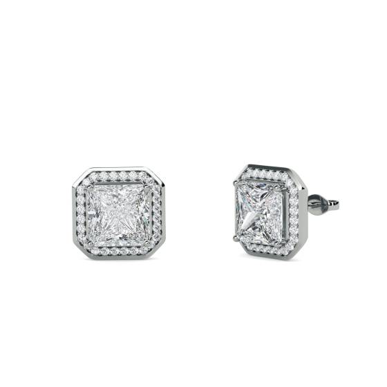 Princess Diamond Single Halo Earrings