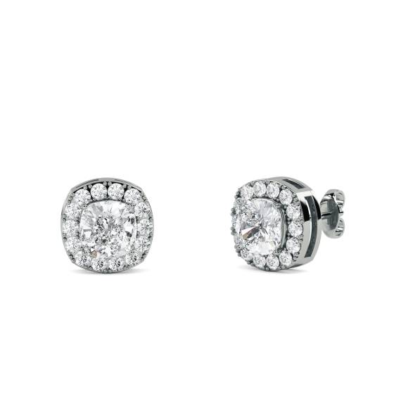 Cushion Diamond Single Halo Earrings