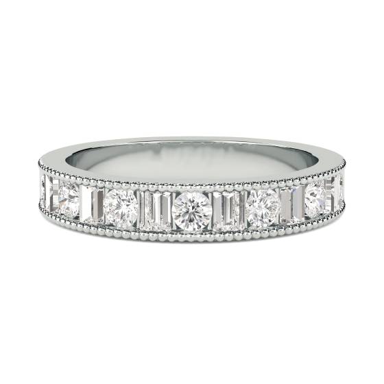 1.00ct Milgrain Round and Baguette Diamond Eternity Ring