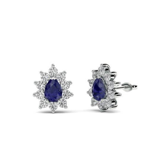 Blue Sapphire and Diamond Cluster Earrings