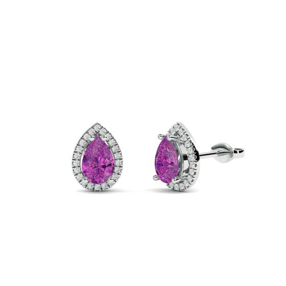 Pear Shaped Pink Sapphire and Diamond Cluster Earrings