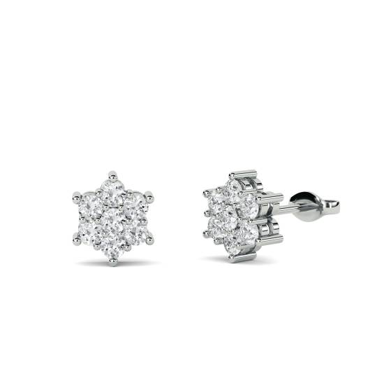 2.00ct Flower Shaped Round Diamond Cluster Earrings