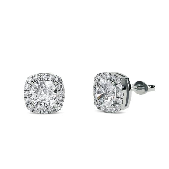 0.90ct Unique Cushion Diamond Single Halo Earrings