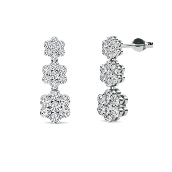 Modern Round Diamond Cluster Drop Earrings