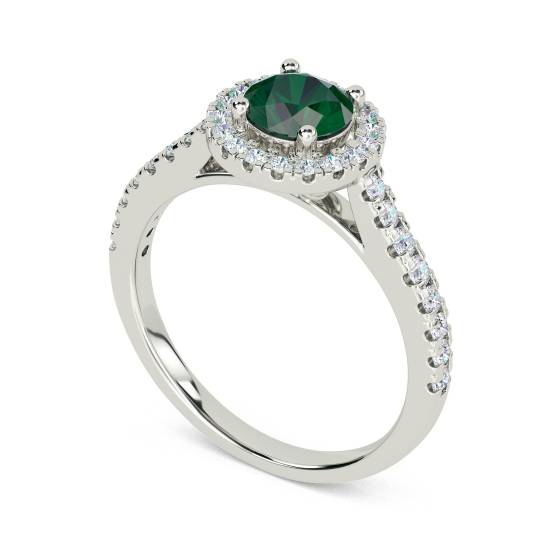 Emerald Gemstone and Round Diamond Halo Ring