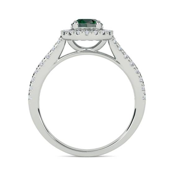Emerald Gemstone and Round Diamond Halo Ring