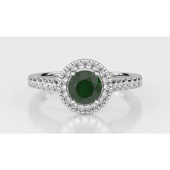 Emerald Gemstone and Round Diamond Halo Ring