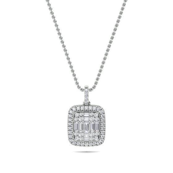 0.75ct Cluster Round and Baguette Diamond Designer Pendant