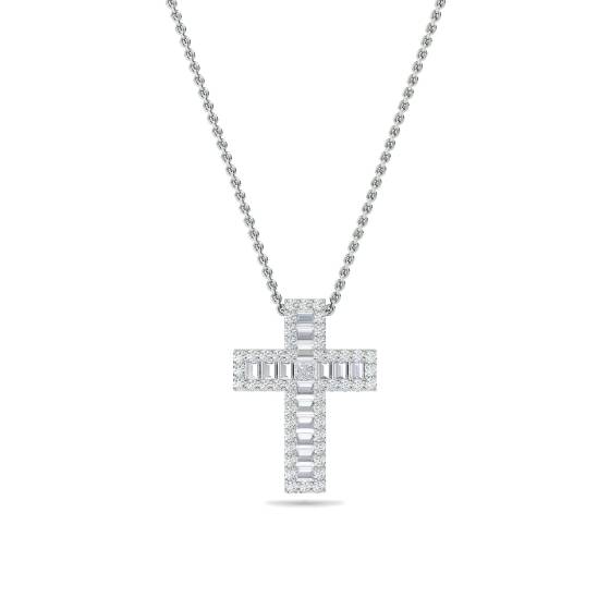 1.10ct Classic Round and Baguette Diamond Cross Pendant