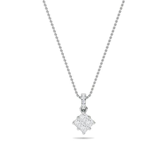 Cluster Princess and Round Diamond Designer Pendant