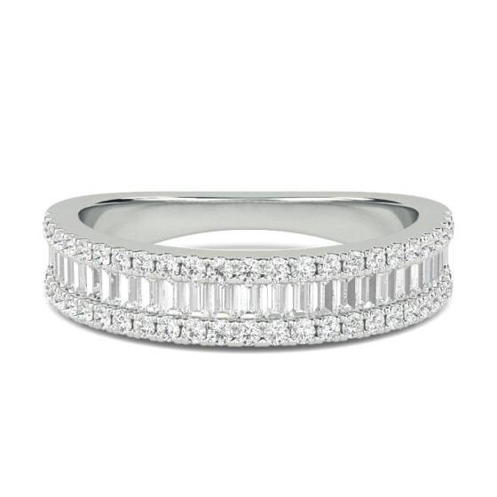 1.10ct Round and Baguette Diamond Multi Row Dress Ring