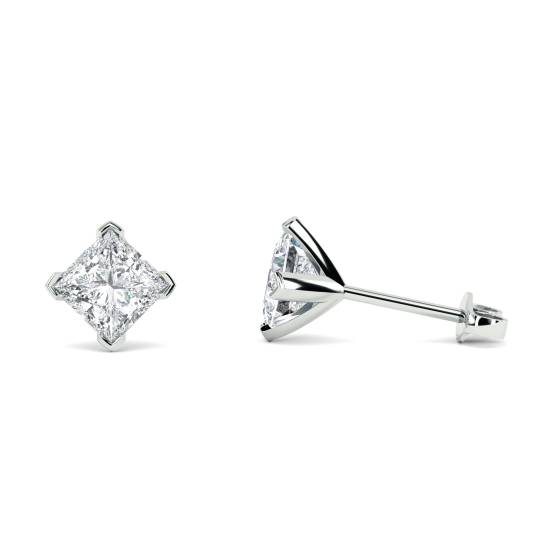 0.10ct Four Corner Claw Princess Diamond Earrings