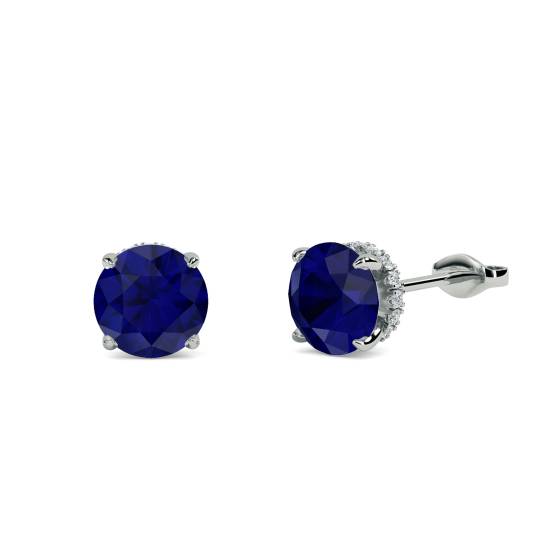Round Blue Sapphire Diamond Earrings