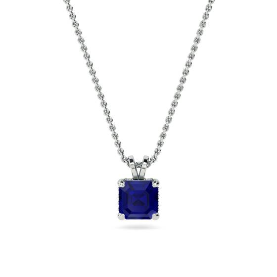 Asscher Blue Sapphire Diamond Pendant