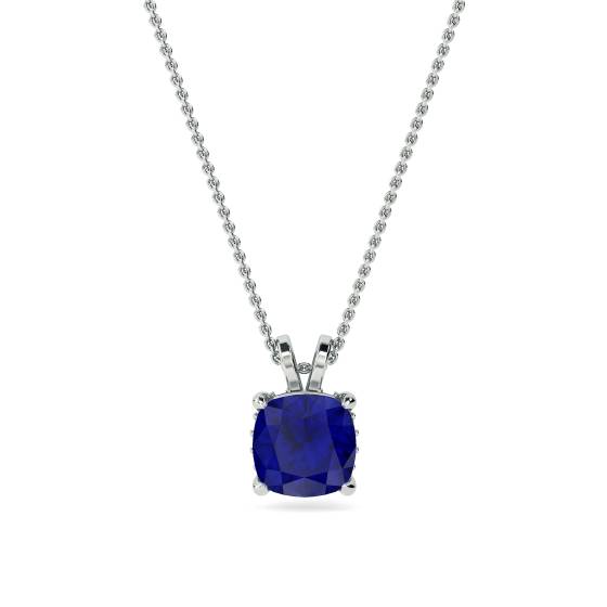 Cushion Blue Sapphire Diamond Pendant