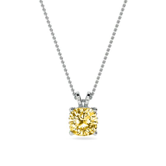 Cushion Yellow Diamond Solitaire Pendant