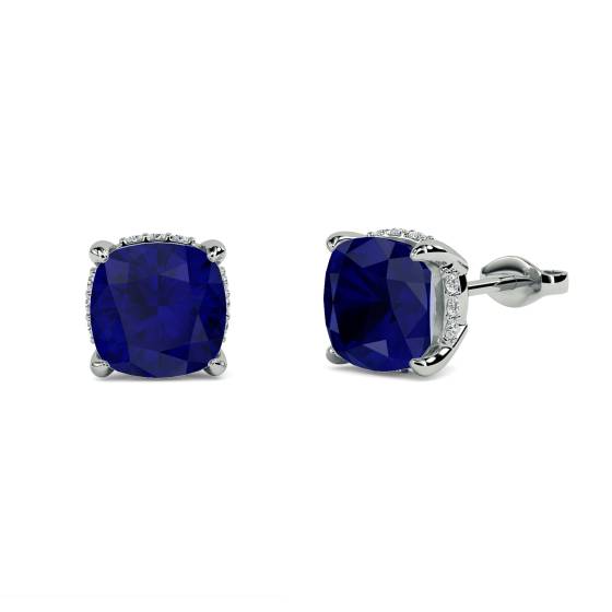 Cushion Blue Sapphire Diamond Earrings