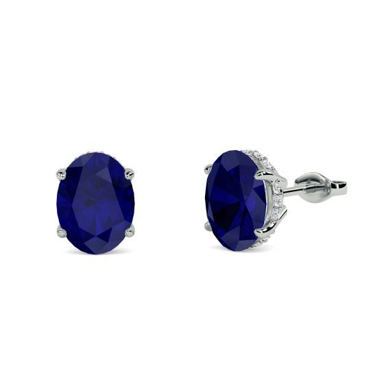 Oval Blue Sapphire Diamond Earrings