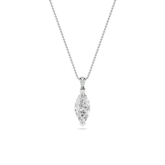Modern Marquise and Round Diamond Solitaire Pendant