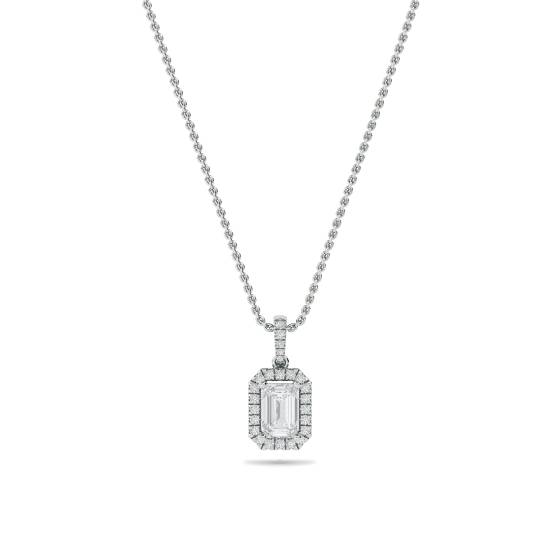 Emerald Diamond Single Halo Pendant