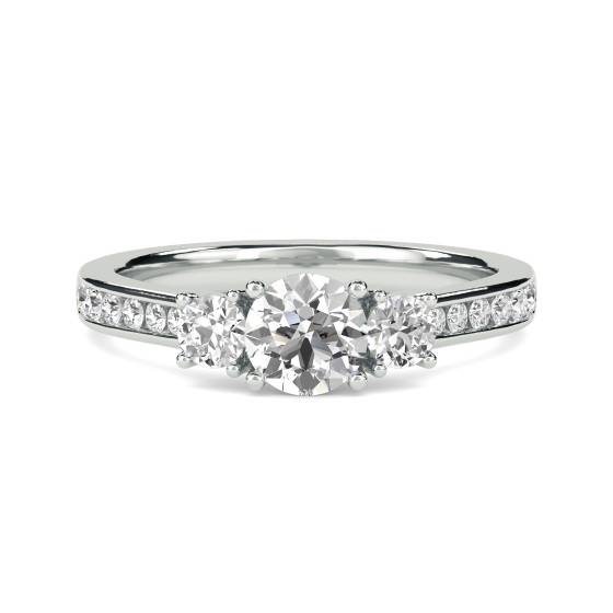 3 Round Stone Diamond Ring With Shoulder Diamonds