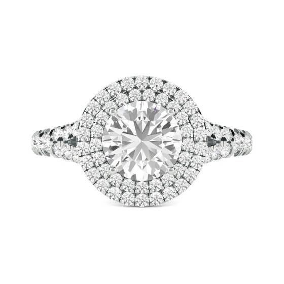 Round Diamond Double Halo Shoulder Set Ring
