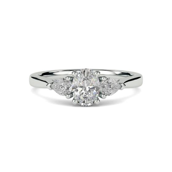 Elegant Oval and Pear Diamond Trilogy Ring