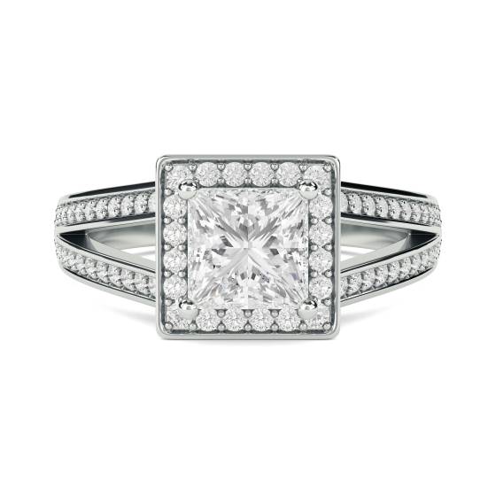 Princess Diamond Single Halo Shoulder Set Ring